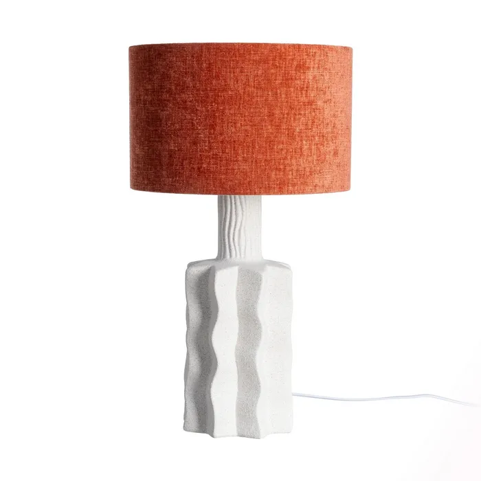 Luminaire de Table XL en Céramique Blanc Marbré et Lin Terre Cuite – 56 cm