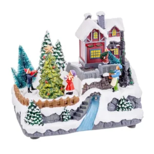 Village de Noël Lumineux avec Sapin Animé – 20,5 cm