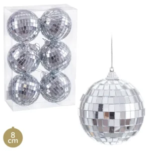 Lot de 6 Boules à facettes "Disco" Argent – 8 cm