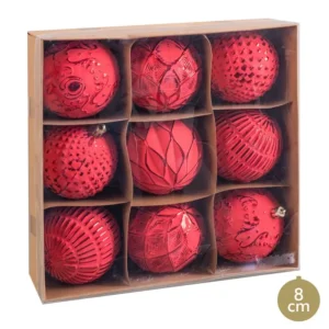 Lot de 9 boules de Noël rouges assorties – Ø 8 cm