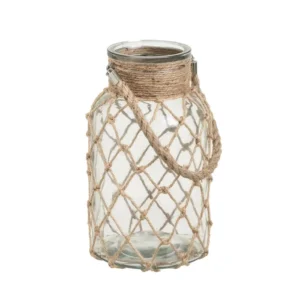 Vase et porte-bougie en verre avec poignée en corde