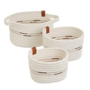 Set de 3 paniers de rangement en corde de polycoton