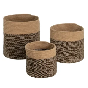 Set de 3 paniers de rangement en corde noir