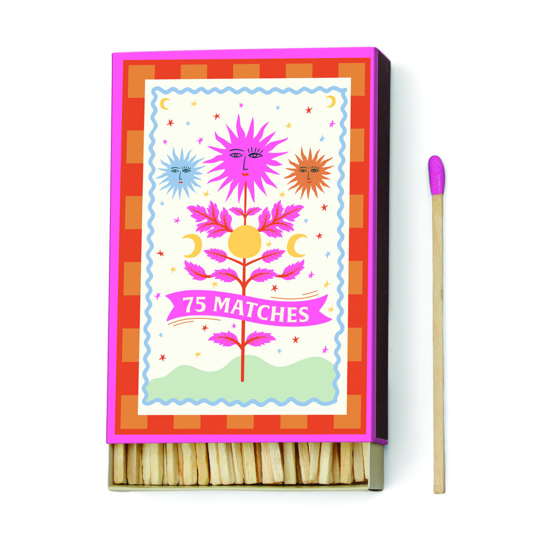 ACC44EU_3 Boîte de 75 Grandes Allumettes "Soleil" Rose Fluo