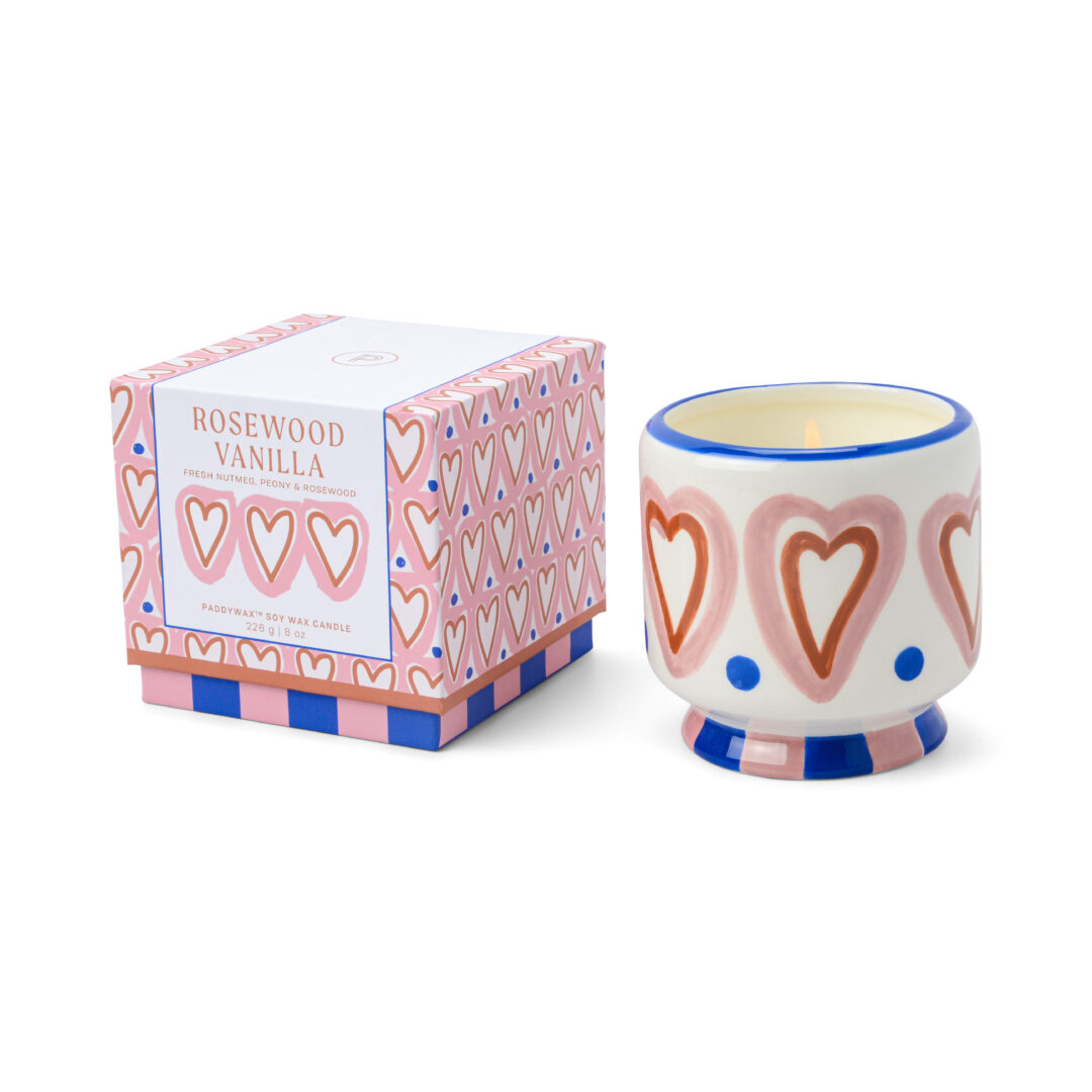 AD0804EU_2 Bougie Céramique 226g "Cœurs" - Bois de Rose Vanille