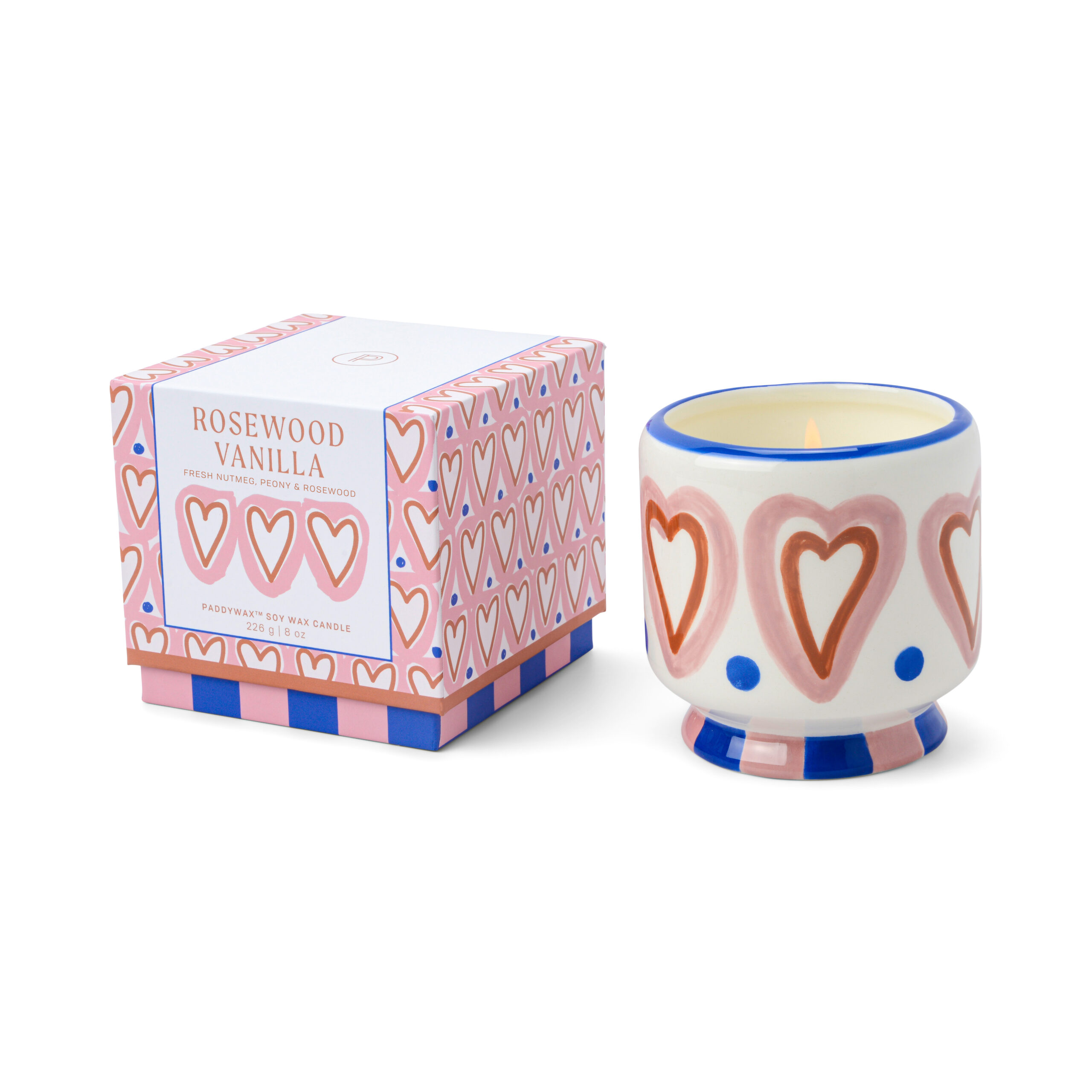 Bougie Céramique 226g "Cœurs" - Bois de Rose Vanille
