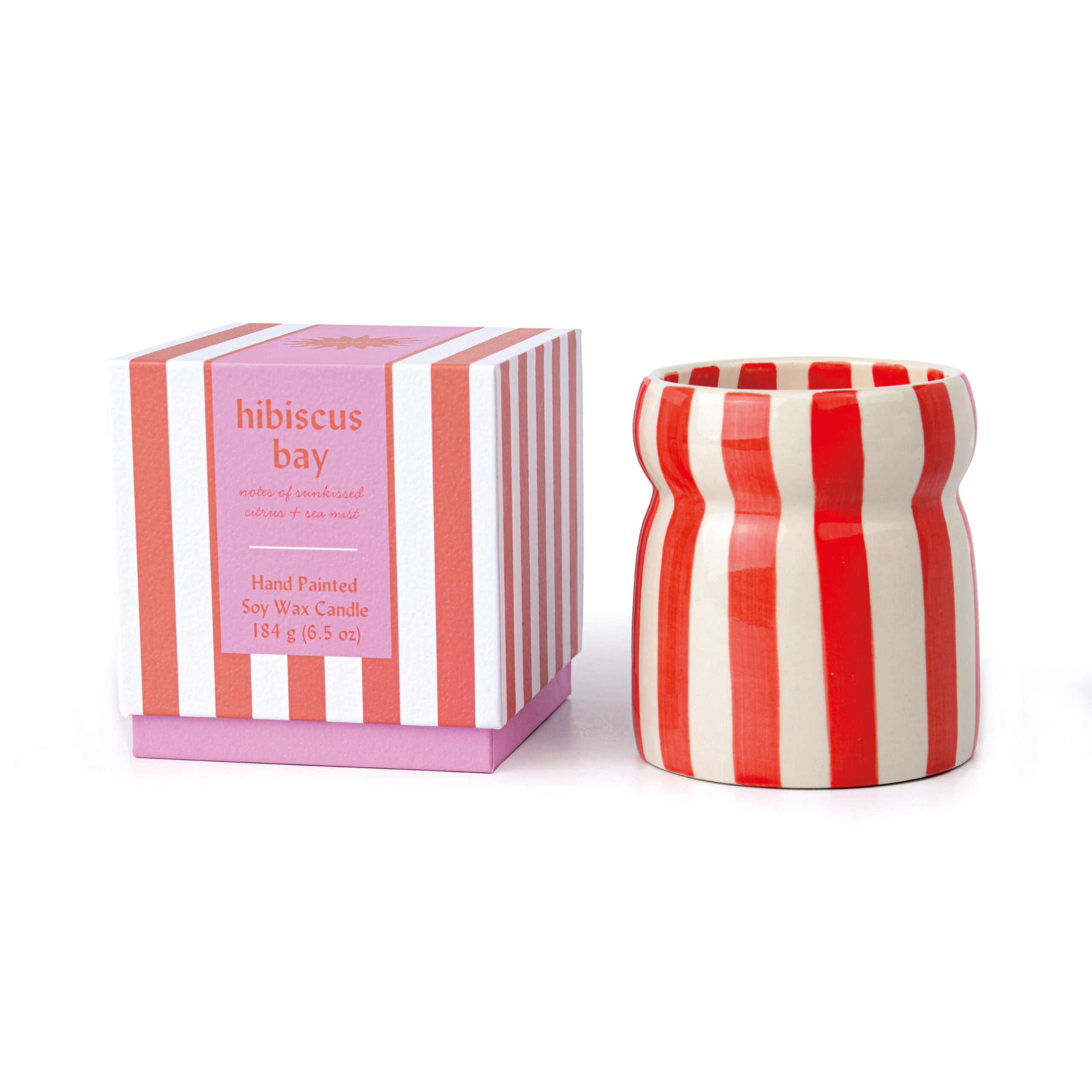 Bougie Céramique 184g "Rayures Rouges" - Hibiscus Bay