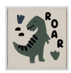 Tableau Enfant "Dino Roar" – Vert Sauge & Écru – 30x30 cm
