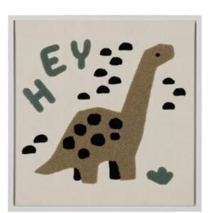 Tableau Enfant "Dino Hey" – Ocre & Terre – 30x30 cm