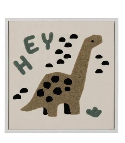 Tableau Enfant "Dino Hey" – Ocre & Terre – 30x30 cm