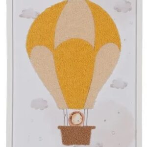 Tableau Enfant "Lion en Montgolfière" – Jaune & Écru - 30x30 cm