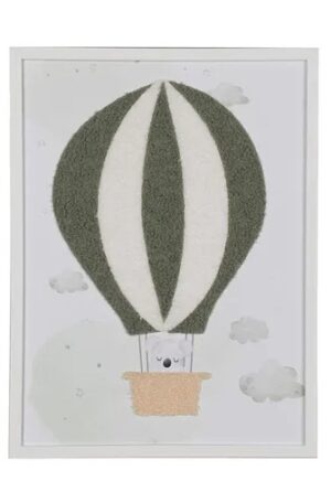 Tableau Enfant "Koala en Montgolfière" – Vert Sauge & Blanc