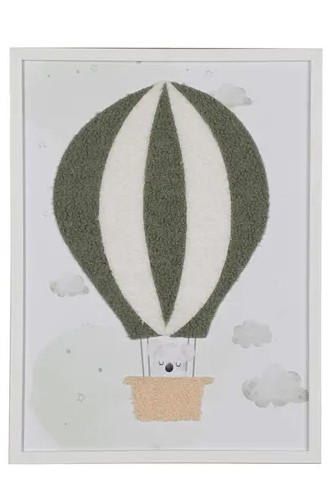 Tableau Enfant "Koala en Montgolfière" – Vert Sauge & Blanc