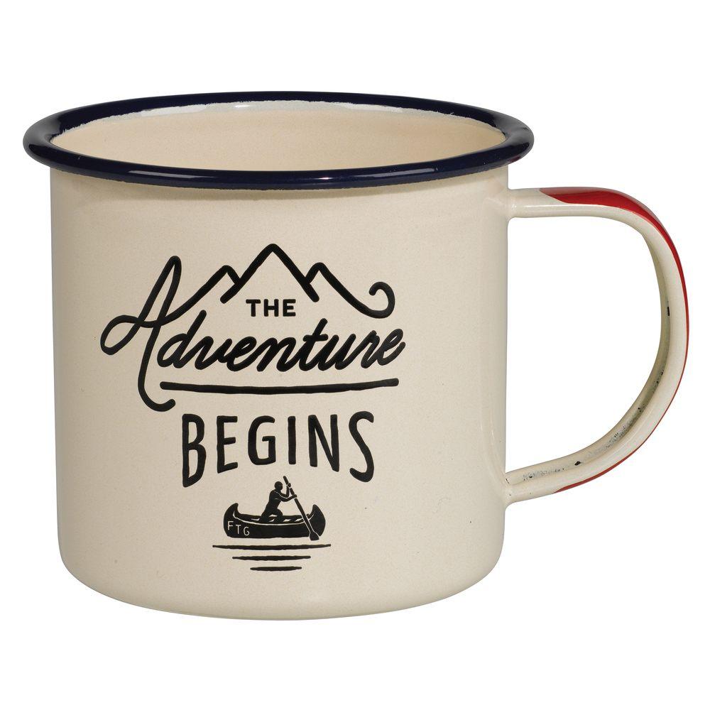 GEN025UK Mug en Émail "Adventure Begins" Crème - 325ml