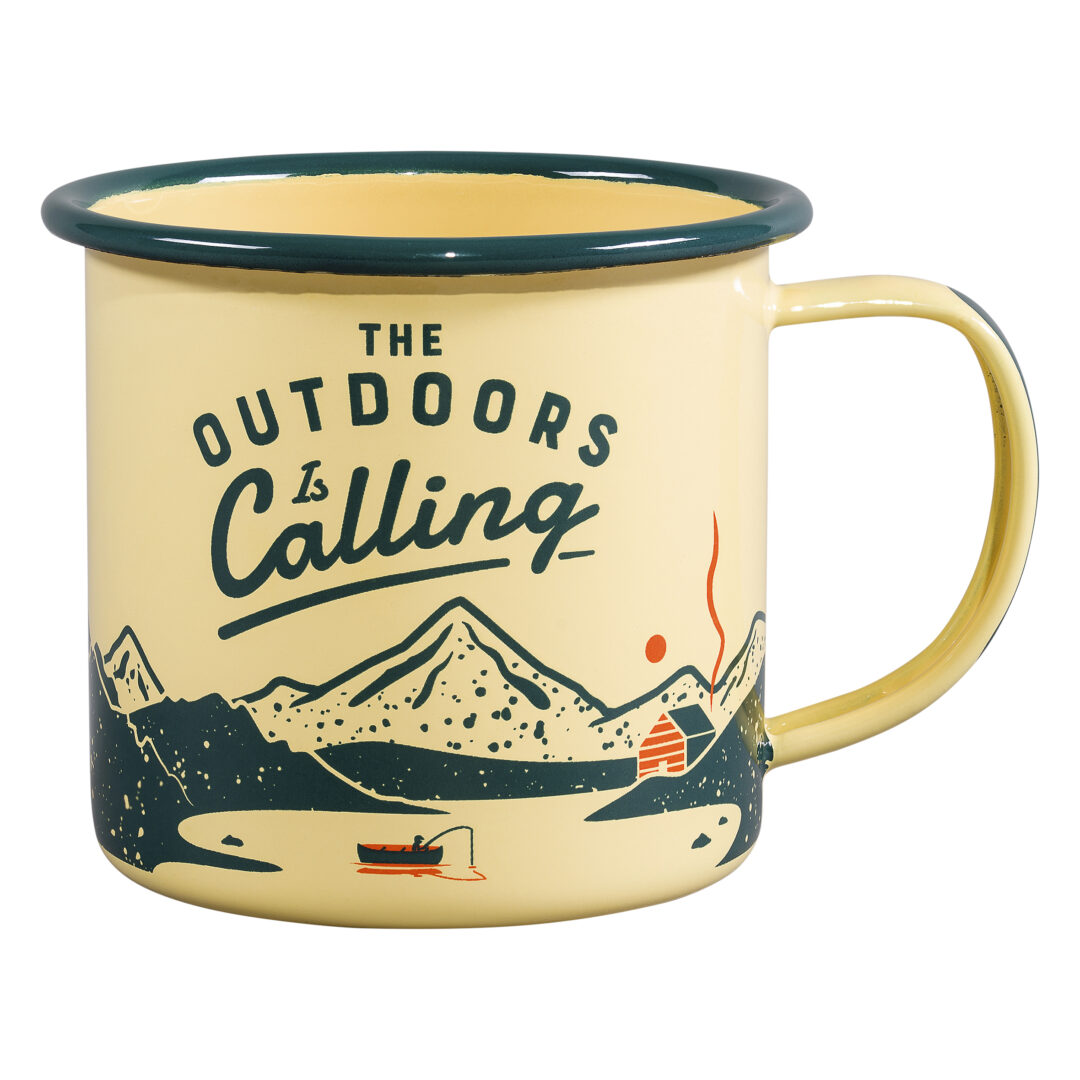 GEN321UK Mug en Émail "The Outdoors is Calling" Jaune - 325ml