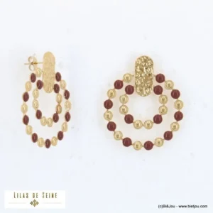 Boucles d’oreilles "Double Anneau" – Acier Inoxydable & Résine Époxy marron