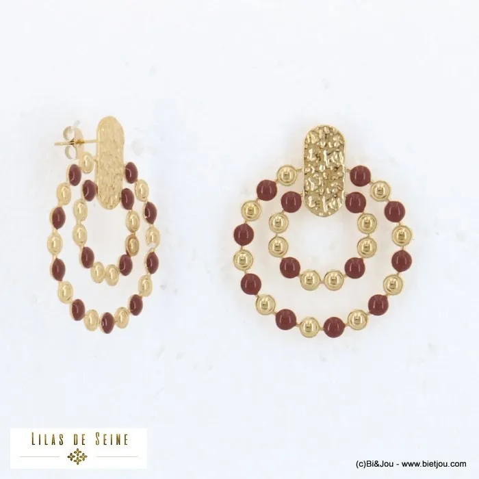 Boucles d’oreilles "Double Anneau" – Acier Inoxydable & Résine Époxy marron