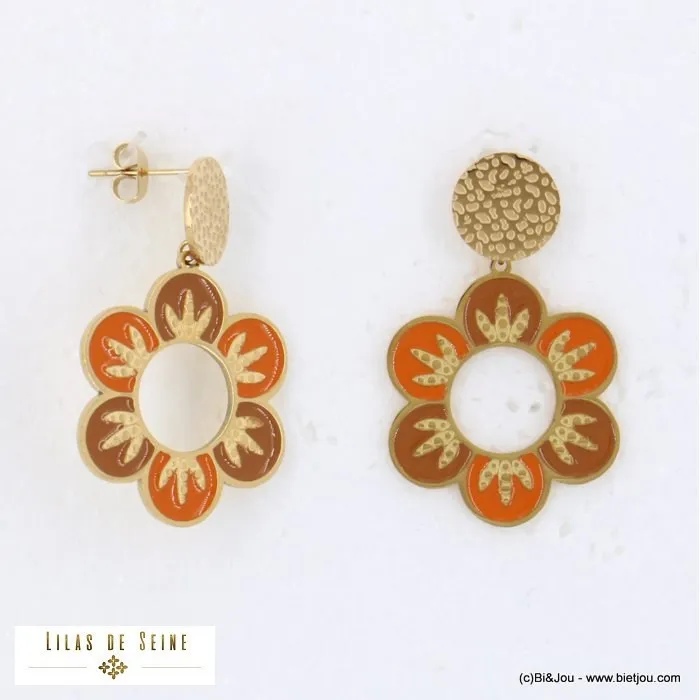 boucles-d-oreille-acier-inoxydable-fleur-resine-epoxy-femme-0322526 Boucles d'oreilles "Fleur Époxy" – Acier Inoxydable & Résine