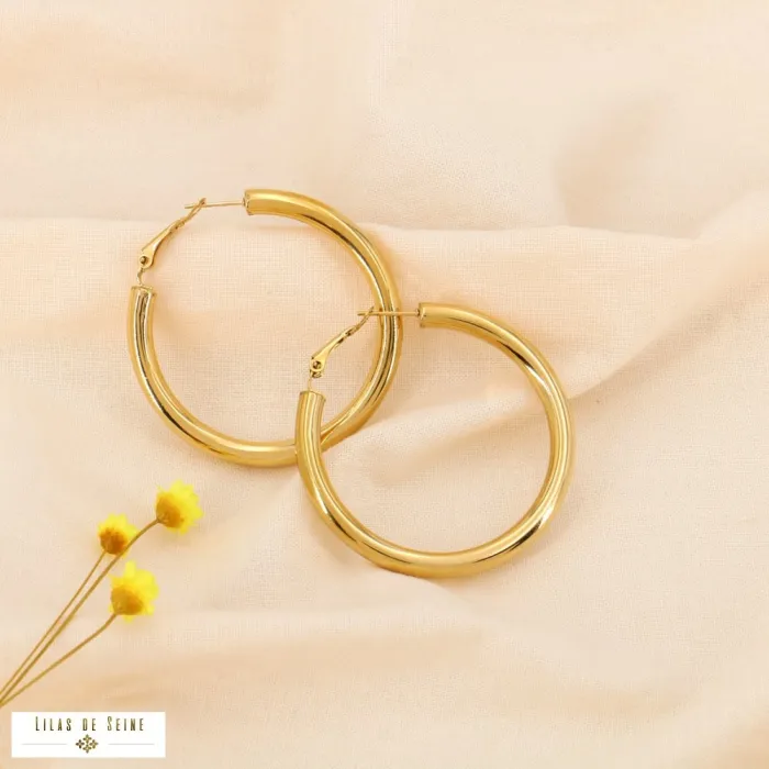 Boucles d'oreilles créoles XL "Tube" – Acier Inoxydable 50 mm