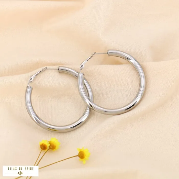 Boucles d'oreilles créoles XL "Tube" – Acier Inoxydable 50 mm
