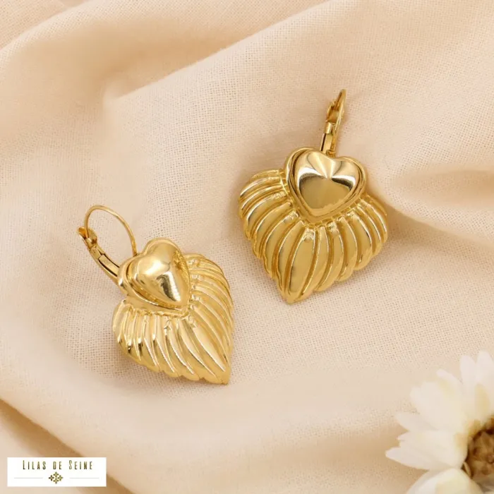 Boucles d'oreille dormeuses "Cœur Sculptural" – Acier Inoxydable