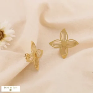 Boucles d'oreille "Fleur Filigranée" – Acier Inoxydable Doré
