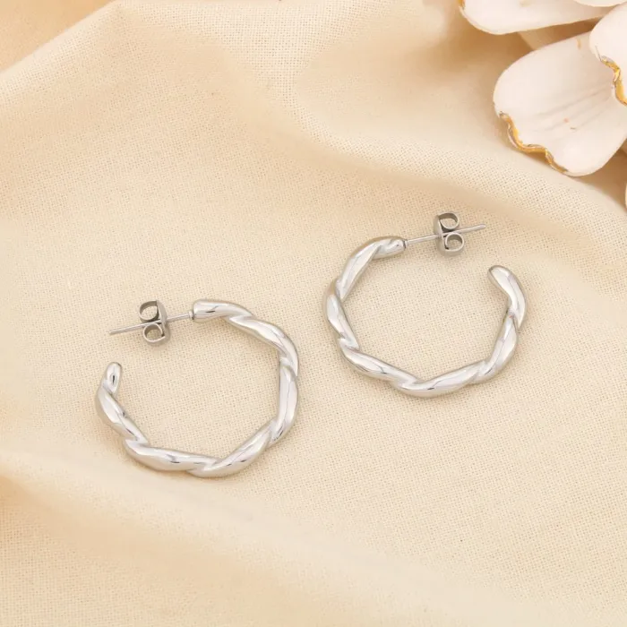 Boucles d'oreilles demi-créoles "Torsade Chic" – Acier Inoxydable