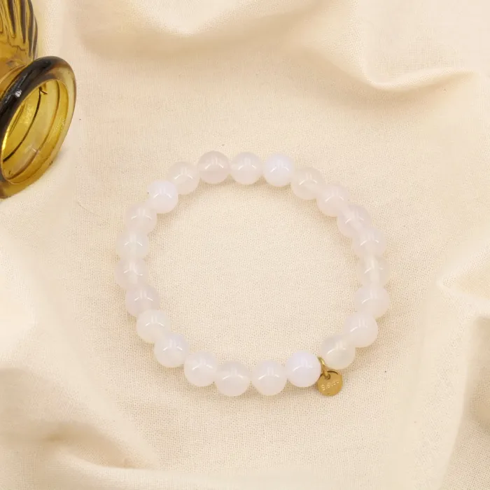 Bracelet Élastique Pierres Naturelles 8mm & Acier blanc