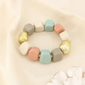 Bracelet Élastique "Cubes Multicolores" – Résine Acétate & Or