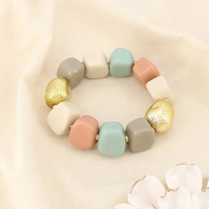 Bracelet Élastique "Cubes Multicolores" – Résine Acétate & Or