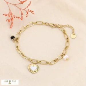 Bracelet "Cœur & Perle d'Eau Douce" – Acier Inoxydable