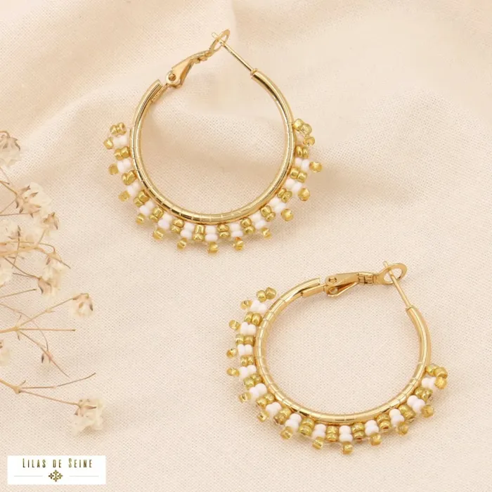 creoles-acier-inoxydable-perles-rocaille-brodees-0323135 Boucles d'oreilles créoles "Bohème Chic" – Perles de Rocaille & Acier