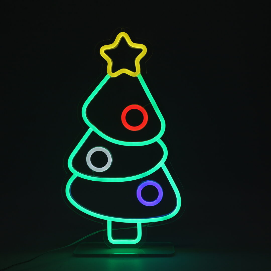 0183989 Décoration Murale Néon LED "Sapin Décoré" – 30 cm