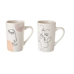 Lot de 2 Mugs "Faces" – Motifs Graphiques Noir et Or 370ml
