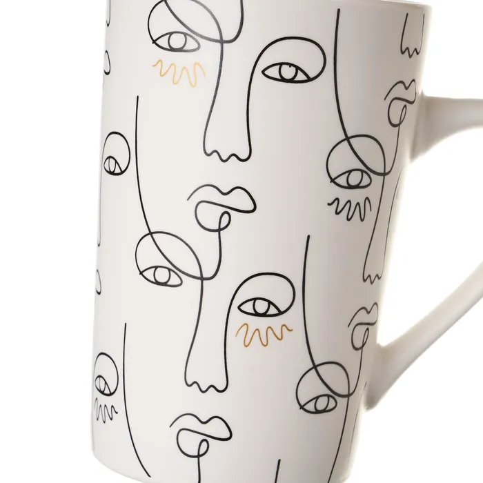 Lot de 2 Mugs en Grès "Line Art" – Design Visages Minimalistes 370ml – Image 2