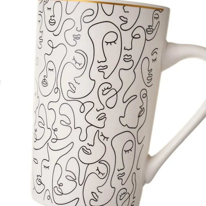 Lot de 2 Mugs en Grès "Line Art" – Design Visages Minimalistes 370ml – Image 3