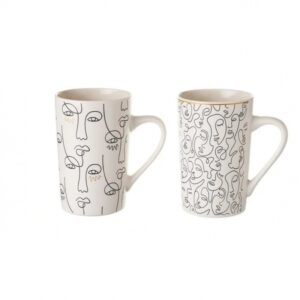 Lot de 2 Mugs en Grès "Line Art" – Design Visages Minimalistes 370ml
