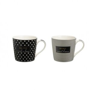 Lot de 2 Mugs en Céramique "Home & Love" – Sweet Home & Need Love 370 ml