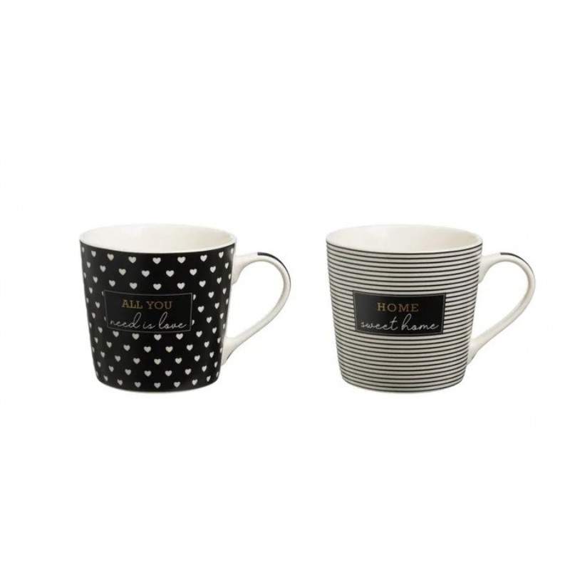 807059 Lot de 2 Mugs en Céramique "Home & Love" – Sweet Home & Need Love 370 ml