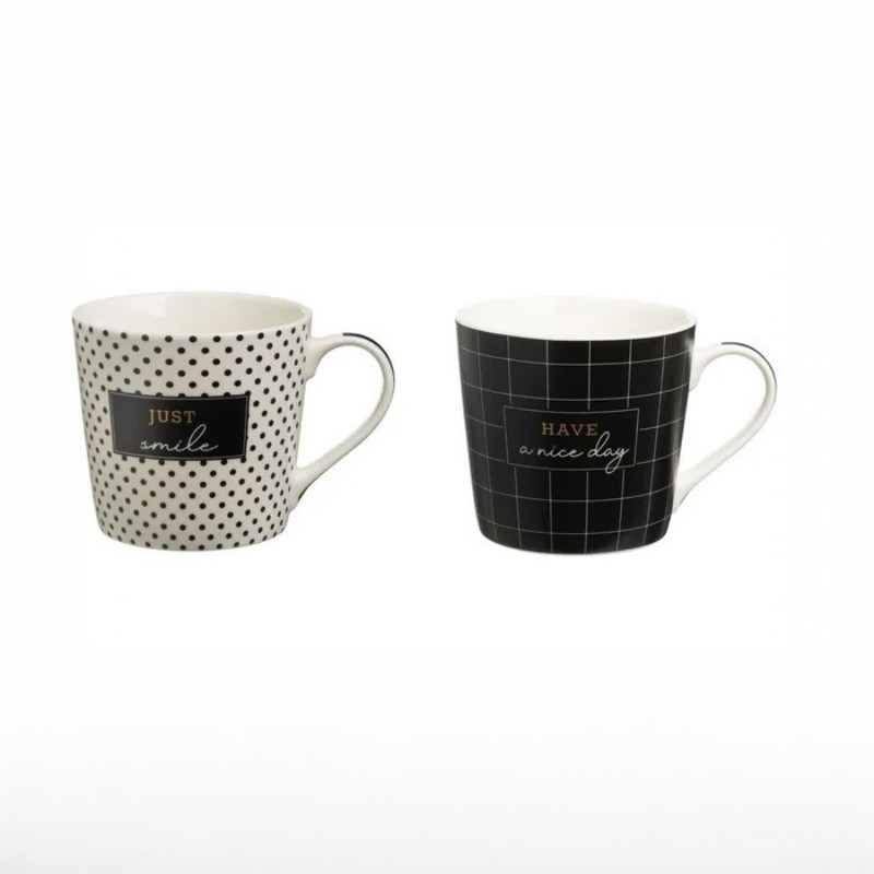 8070599 Lot de 2 Mugs en Céramique "Positive Vibes" – Just Smile & Nice Day 370 ml