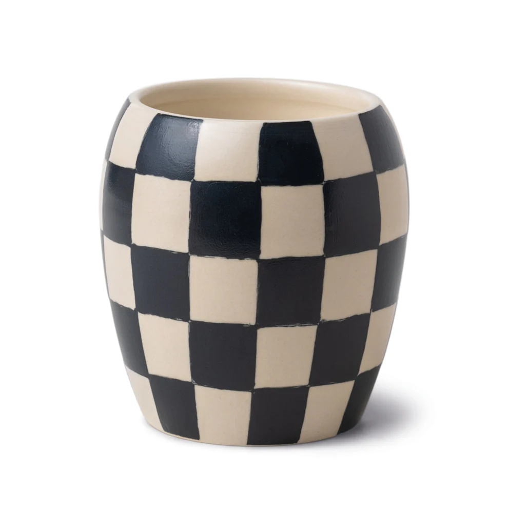 Bougie en Porcelaine Checkmate Noire à Carreaux - Figue Noire + Olive (311g)