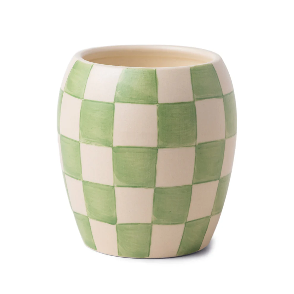 Bougie en Porcelaine Checkmate Sauge à Carreaux - Fleur de Cactus (311g)