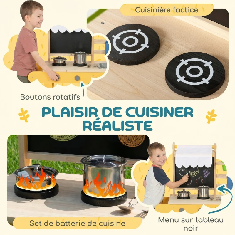 Cuisine enfant en bois avec roulettes – Image 3