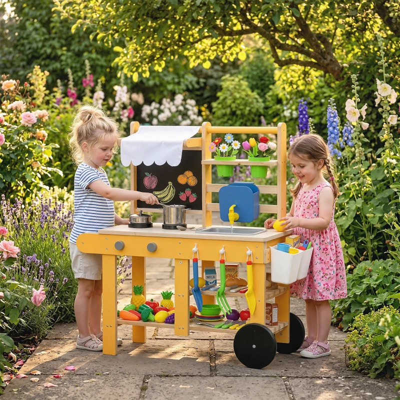 Cuisine enfant en bois avec roulettes – Image 5