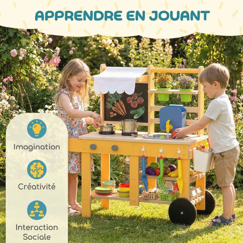 Cuisine enfant en bois avec roulettes – Image 4