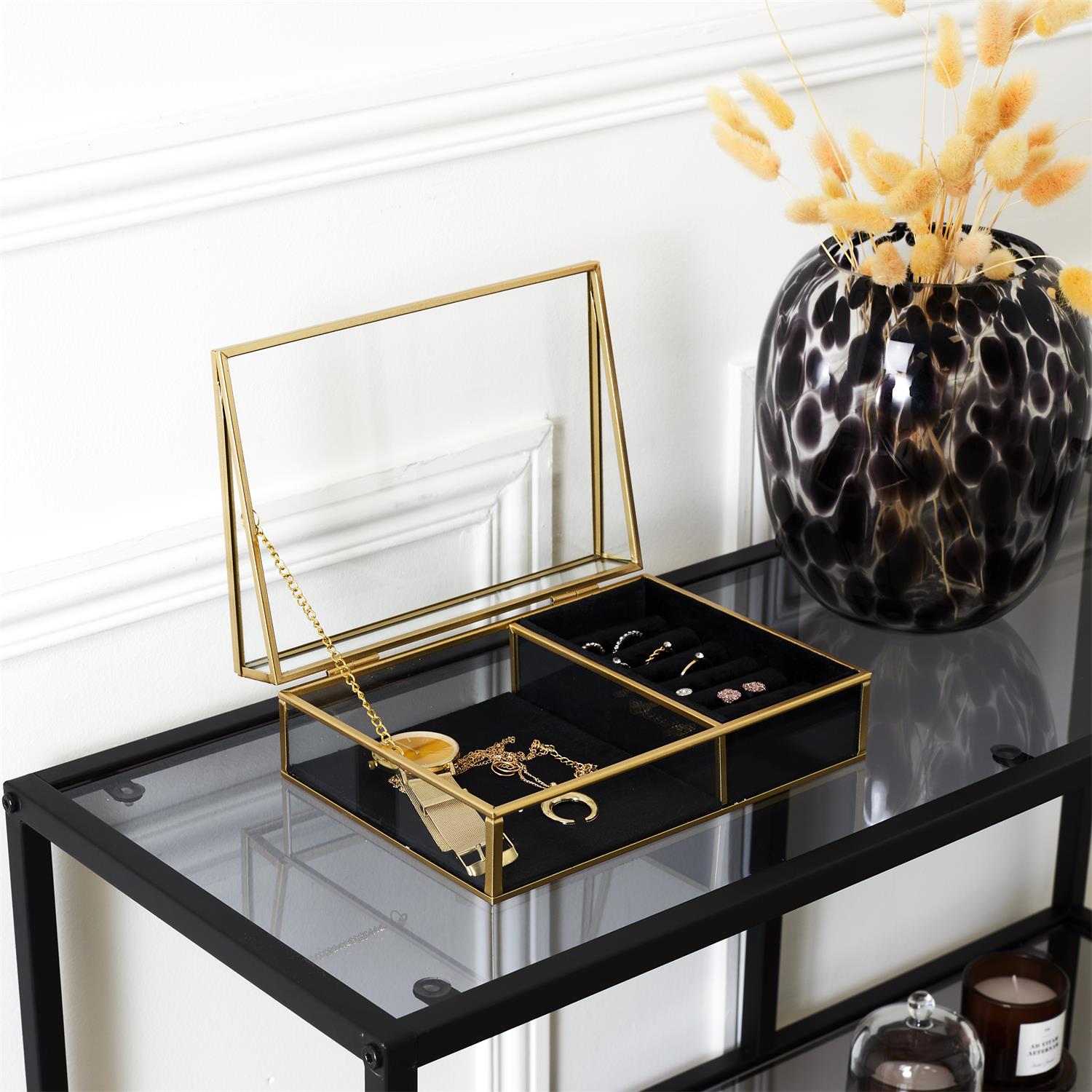Boite A Bijoux Verre Et Velours Noir – Image 2
