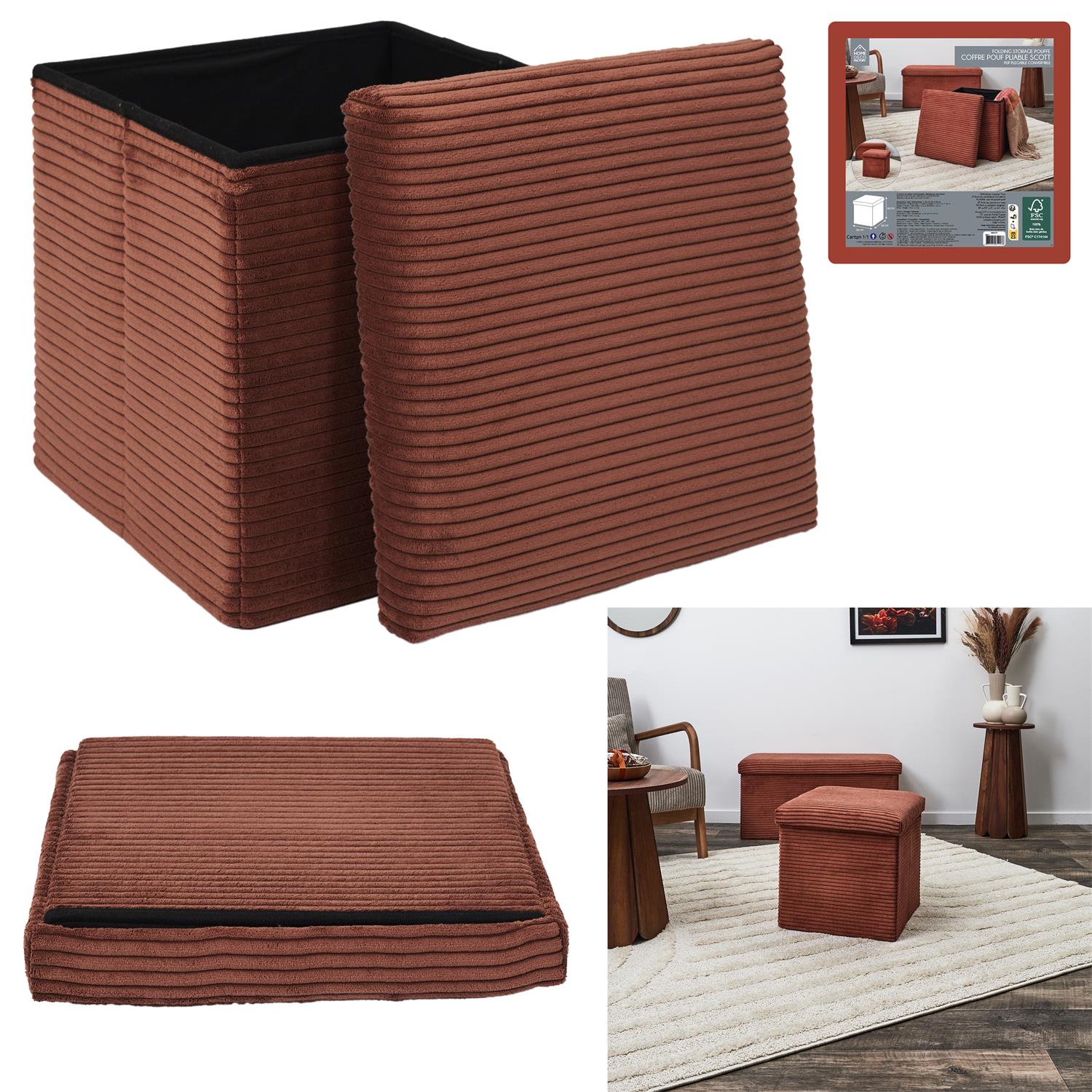 Coffre Pouf Pliable Cotele Scott Terra