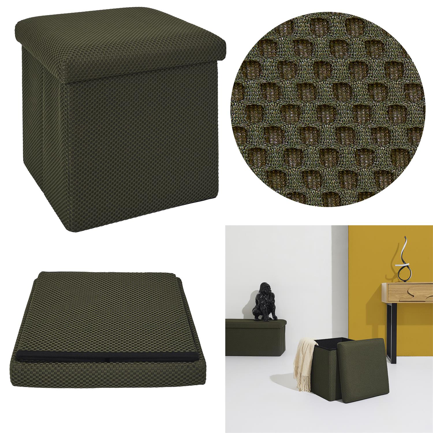 Coffre Pouf Pliable Atome Kaki