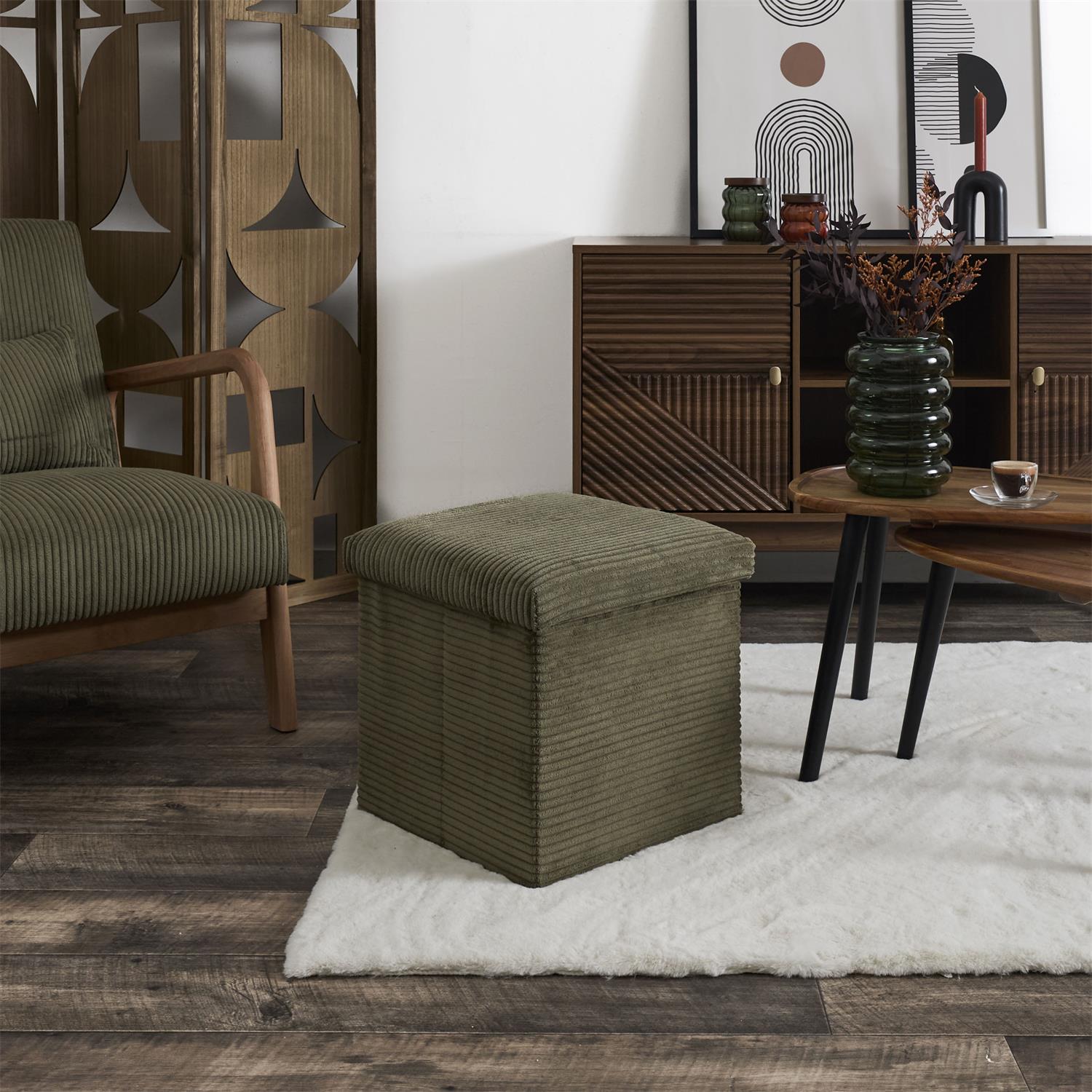 Coffre Pouf Pliable Cotele Scott Vert – Image 3