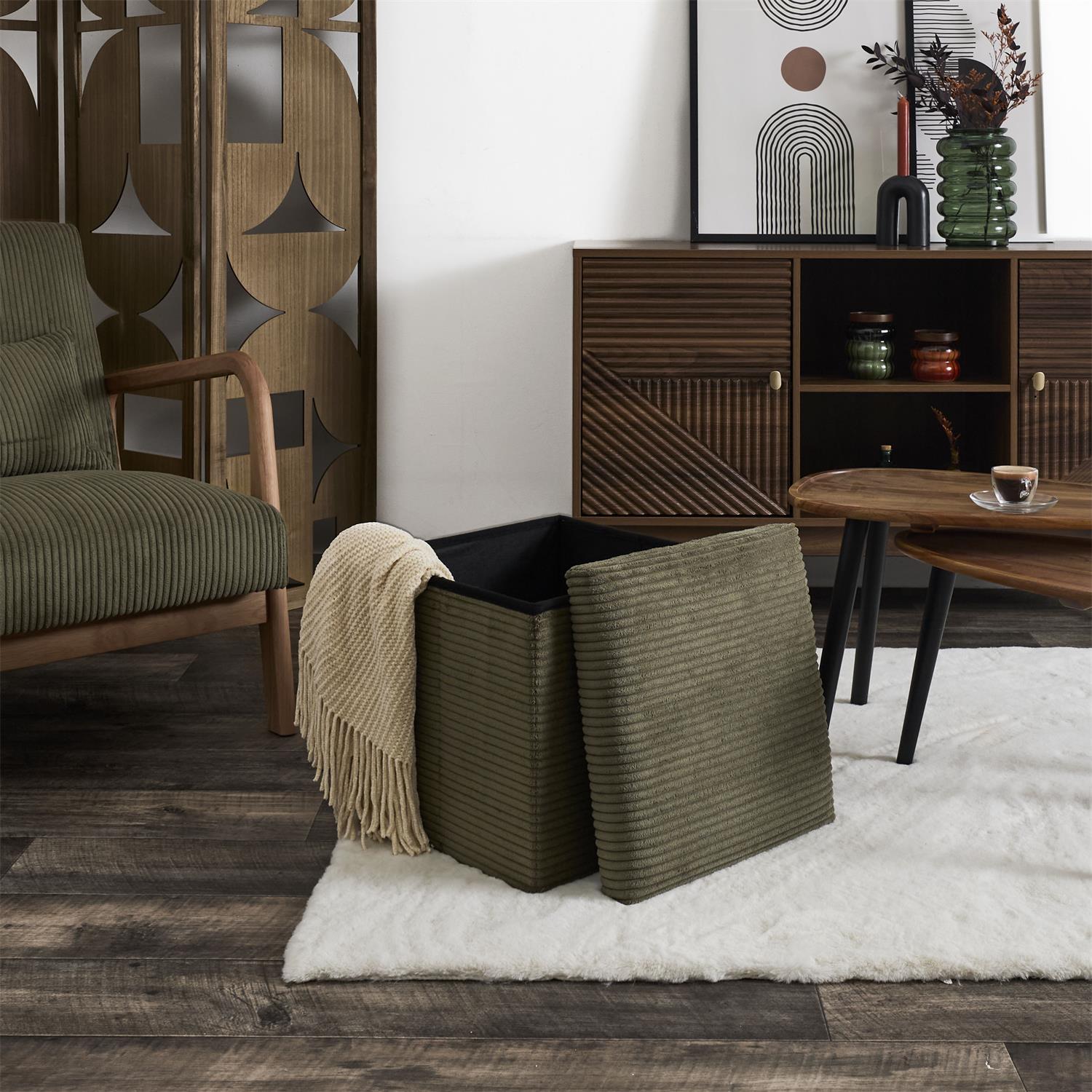 Coffre Pouf Pliable Cotele Scott Vert – Image 4